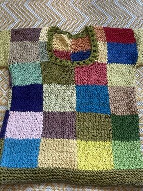 70s Handmade Multicolor Patchwork Knit Top